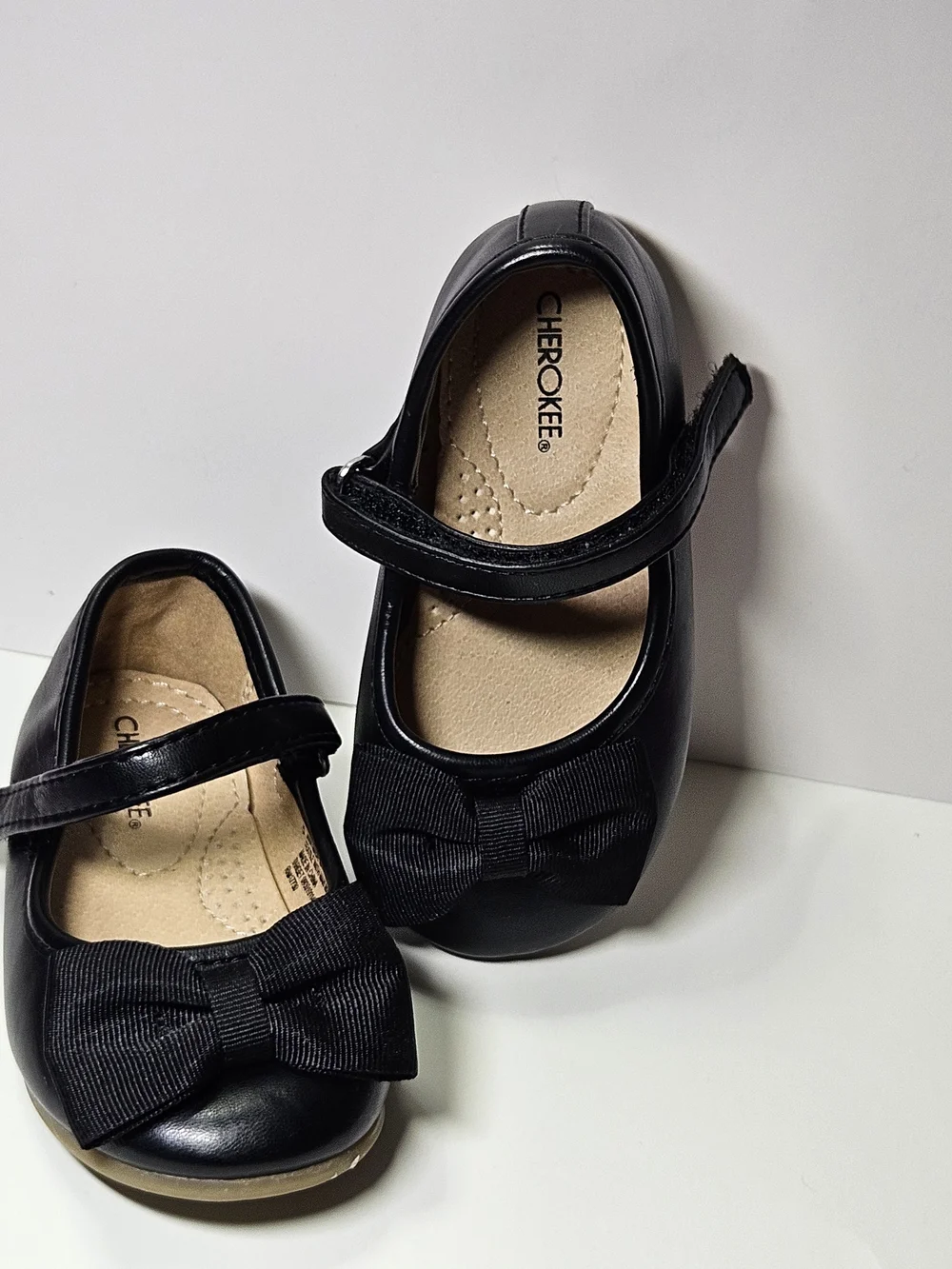 Cherokee Toddler Girls Black Mary Jane Dress Shoes Ribbed Bow Strap Size 5